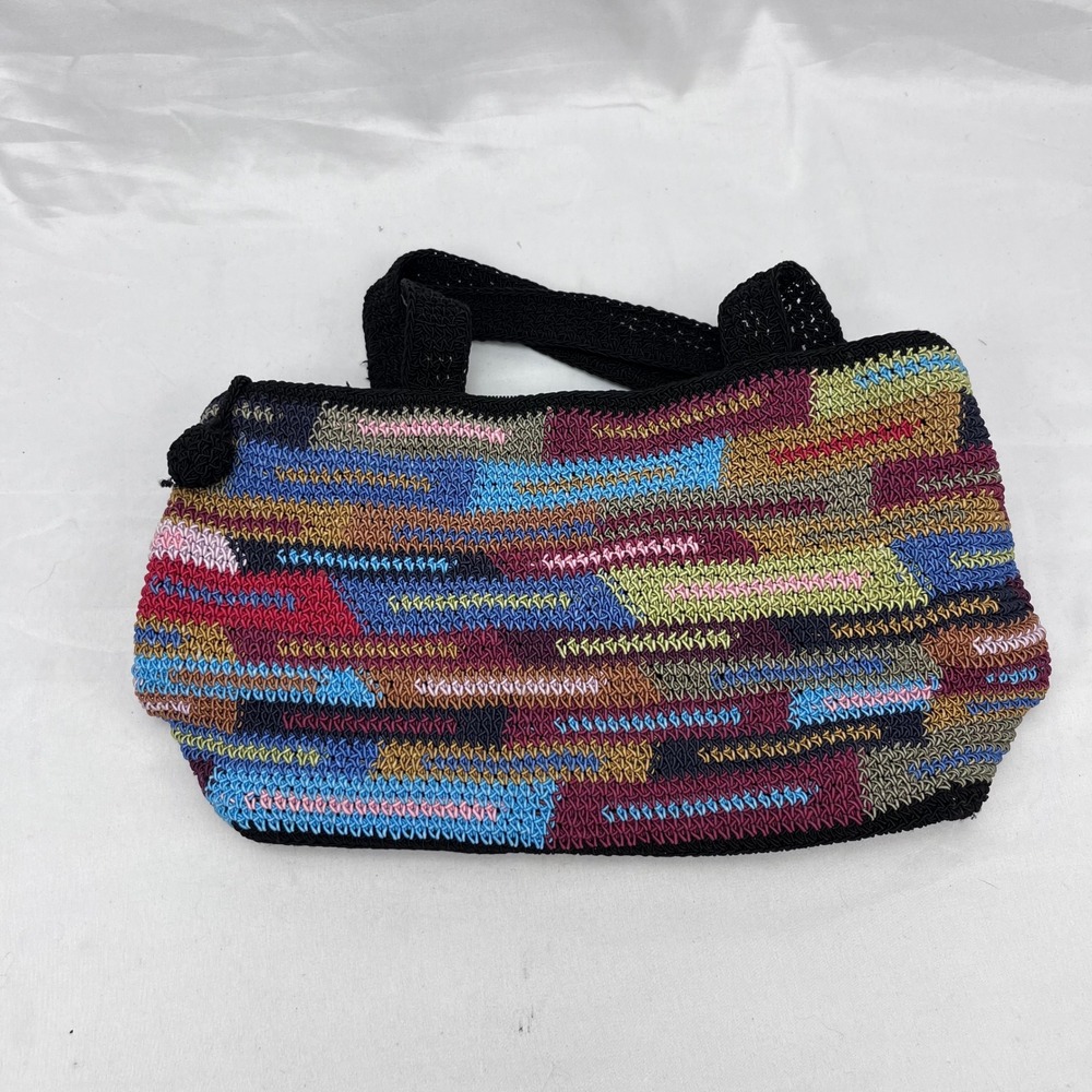 The Sak Crochet Boho Vintage Multi Color Stripe Knit Shoulder Bag Handbag